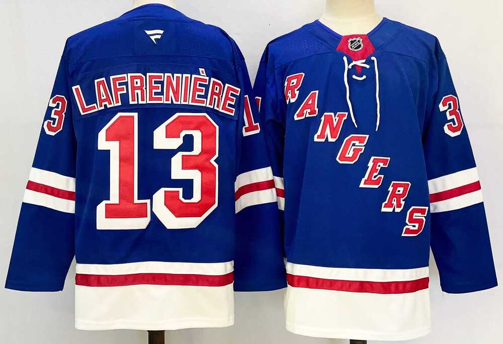 Men%27s New York Rangers #13 Alexis Lafreniere Royal 2024-25 Home With A Patch Stitched Hockey Jersey